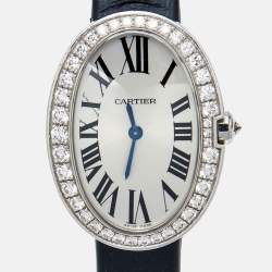 Cartier Silver 18K White Gold Diamond Satin Baignoire WB520027 Women's Wristwatch 25 mm