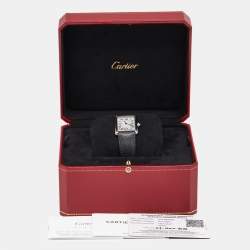Pre Owned Cartier Silver Stainless Steel Calf Leather Tank Must WSTA0041 Women's Wristwatch 25.50 mm