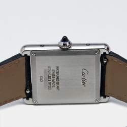 Pre Owned Cartier Silver Stainless Steel Calf Leather Tank Must WSTA0041 Women's Wristwatch 25.50 mm