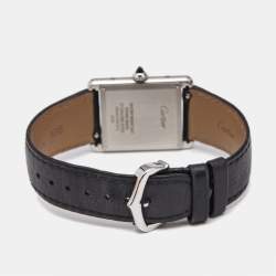 Pre Owned Cartier Silver Stainless Steel Calf Leather Tank Must WSTA0041 Women's Wristwatch 25.50 mm