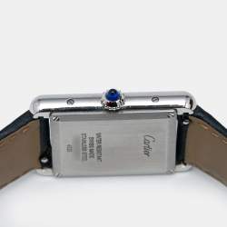 Pre Owned Cartier Silver Stainless Steel Calf Leather Tank Must WSTA0041 Women's Wristwatch 25.50 mm