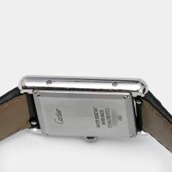 Pre Owned Cartier Silver Stainless Steel Calf Leather Tank Must WSTA0041 Women's Wristwatch 25.50 mm