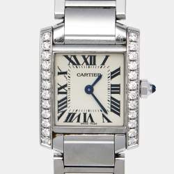Pre Owned Cartier Silver Stainless Steel Diamond Tank Francaise 3217 Women's Wristwatch 20 mm