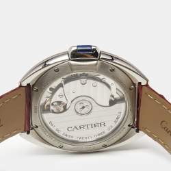 Cartier Silver Stainless Steel Alligator Leather Cle De Cartier WSCL0017 Women's Wristwatch 35 mm