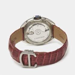 Cartier Silver Stainless Steel Alligator Leather Cle De Cartier WSCL0017 Women's Wristwatch 35 mm