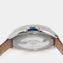 Cartier Silver Stainless Steel Alligator Leather Cle De Cartier WSCL0017 Women's Wristwatch 35 mm