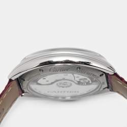 Cartier Silver Stainless Steel Alligator Leather Cle De Cartier WSCL0017 Women's Wristwatch 35 mm