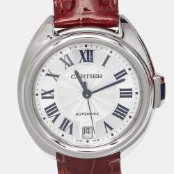 Cartier Silver Stainless Steel Alligator Leather Cle De Cartier WSCL0017 Women's Wristwatch 35 mm