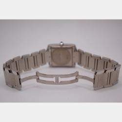 Cartier White Customised 1.40ct Diamond Stainless Steel Tank Francaise Automatic Women's Wristwatch 28 mm