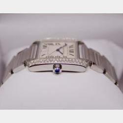 Cartier White Customised 1.40ct Diamond Stainless Steel Tank Francaise Automatic Women's Wristwatch 28 mm