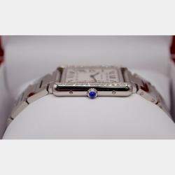 Cartier White Customised 0.75ct Diamond Stainless Steel Tank Solo Quartz Women's Wristwatch 27 mm
