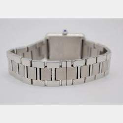 Cartier White Customised 0.50ct Diamond Stainless Steel Tank Solo Quartz Women's Wristwatch 24 mm
