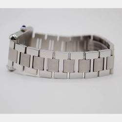 Cartier White Customised 0.50ct Diamond Stainless Steel Tank Solo Quartz Women's Wristwatch 24 mm
