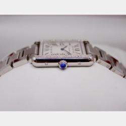 Cartier White Customised 0.50ct Diamond Stainless Steel Tank Solo Quartz Women's Wristwatch 24 mm