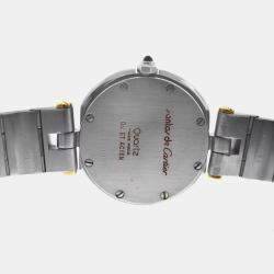 Cartier White 18k Yellow Gold Stainless Steel Santos Ronde 8191 Quartz Women's Wristwatch 27 mm