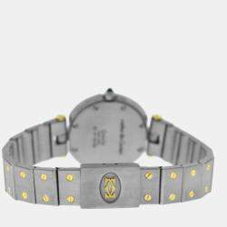 Cartier White 18k Yellow Gold Stainless Steel Santos Ronde 8191 Quartz Women's Wristwatch 27 mm