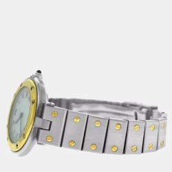 Cartier White 18k Yellow Gold Stainless Steel Santos Ronde 8191 Quartz Women's Wristwatch 27 mm