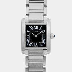 Cartier Black Stainless Steel Tank Francaise W51026Q3 Quartz Women's Wristwatch 20 mm