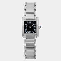 Cartier Black Stainless Steel Tank Francaise W51026Q3 Quartz Women's Wristwatch 20 mm