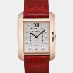 Cartier Silver 18k Rose Gold Tank Anglaise WJTA0009 Automatic Women's Wristwatch 26 mm
