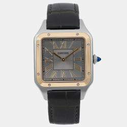 Cartier Grey 18k Yellow Gold Stainless Steel Santos Dumont W2SA0028 Quartz Women's Wristwatch 31.5 mm