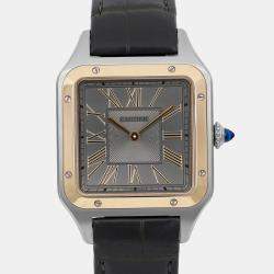 Cartier Grey 18k Yellow Gold Stainless Steel Santos Dumont W2SA0028 Quartz Women's Wristwatch 31.5 mm
