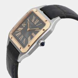 Cartier Grey 18k Yellow Gold Stainless Steel Santos Dumont W2SA0028 Quartz Women's Wristwatch 31.5 mm