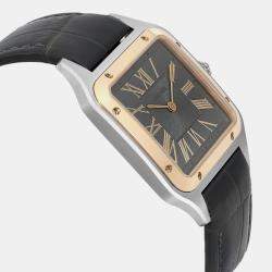 Cartier Grey 18k Yellow Gold Stainless Steel Santos Dumont W2SA0028 Quartz Women's Wristwatch 31.5 mm