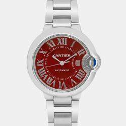 Cartier Red Stainless Steel Ballon Bleu 3489 Automatic Women's Wristwatch 33 mm