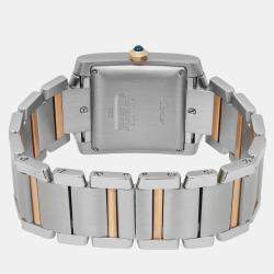 Cartier Silver 18k Yellow Gold Stainless Steel Tank Francaise W51005Q4 Automatic Women's Wristwatch 28 mm