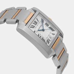 Cartier Silver 18k Yellow Gold Stainless Steel Tank Francaise W51005Q4 Automatic Women's Wristwatch 28 mm