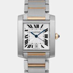 Cartier Silver 18k Yellow Gold Stainless Steel Tank Francaise W51005Q4 Automatic Women's Wristwatch 28 mm