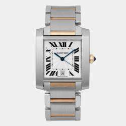 Cartier Silver 18k Yellow Gold Stainless Steel Tank Francaise W51005Q4 Automatic Women's Wristwatch 28 mm