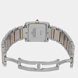 Cartier Cream 18k Yellow Gold Stainless Steel Tank Francaise W51012Q4 Quartz Women's Wristwatch 25 mm