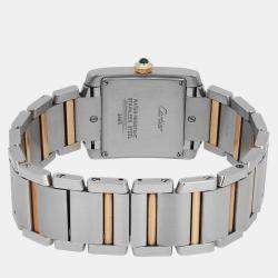 Cartier Cream 18k Yellow Gold Stainless Steel Tank Francaise W51012Q4 Quartz Women's Wristwatch 25 mm