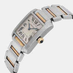 Cartier Cream 18k Yellow Gold Stainless Steel Tank Francaise W51012Q4 Quartz Women's Wristwatch 25 mm