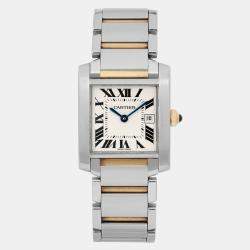 Cartier Cream 18k Yellow Gold Stainless Steel Tank Francaise W51012Q4 Quartz Women's Wristwatch 25 mm