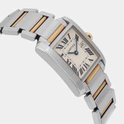 Cartier Cream 18k Yellow Gold Stainless Steel Tank Francaise W51012Q4 Quartz Women's Wristwatch 25 mm