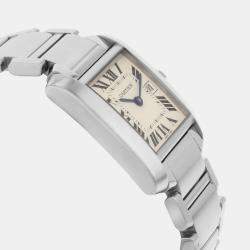 Pre Owned Cartier Silver Stainless Steel Tank Francaise W51011Q3 Quartz Women's Wristwatch 25 mm