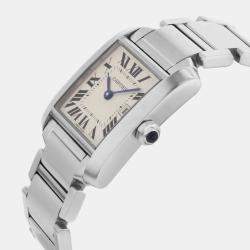 Pre Owned Cartier Silver Stainless Steel Tank Francaise W51011Q3 Quartz Women's Wristwatch 25 mm