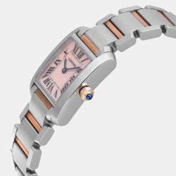 Cartier MOP 18K Rose Gold Stainless Steel Tank Francaise 2384 Quartz Women's Wristwatch 20 mm
