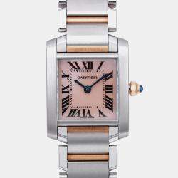 Cartier MOP 18K Rose Gold Stainless Steel Tank Francaise 2384 Quartz Women's Wristwatch 20 mm