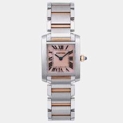 Cartier MOP 18K Rose Gold Stainless Steel Tank Francaise 2384 Quartz Women's Wristwatch 20 mm
