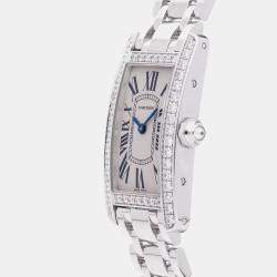 Pre Owned Cartier Tank Americaine WB7073L1 Quartz White Gold Silver Dial Women's Wristwatch 18mm