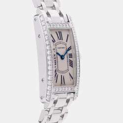 Pre Owned Cartier Tank Americaine WB7073L1 Quartz White Gold Silver Dial Women's Wristwatch 18mm
