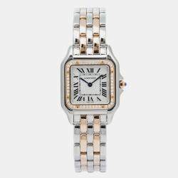 Cartier White 18K Rose Gold Stainless Steel Panthere W3PN0007 Quartz Women's Wristwatch 27mm