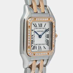 Cartier White 18K Rose Gold Stainless Steel Panthere W3PN0007 Quartz Women's Wristwatch 27mm