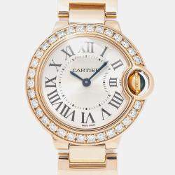 Cartier Silver 18K Rose Gold Diamonds Ballon Bleu WJBB0015 Quartz Women's Wristwatch 28mm