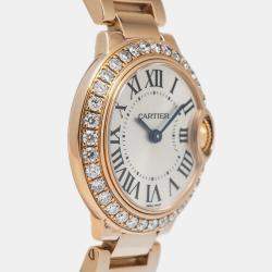 Cartier Silver 18K Rose Gold Diamonds Ballon Bleu WJBB0015 Quartz Women's Wristwatch 28mm