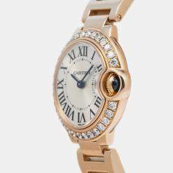 Cartier Silver 18K Rose Gold Diamonds Ballon Bleu WJBB0015 Quartz Women's Wristwatch 28mm
